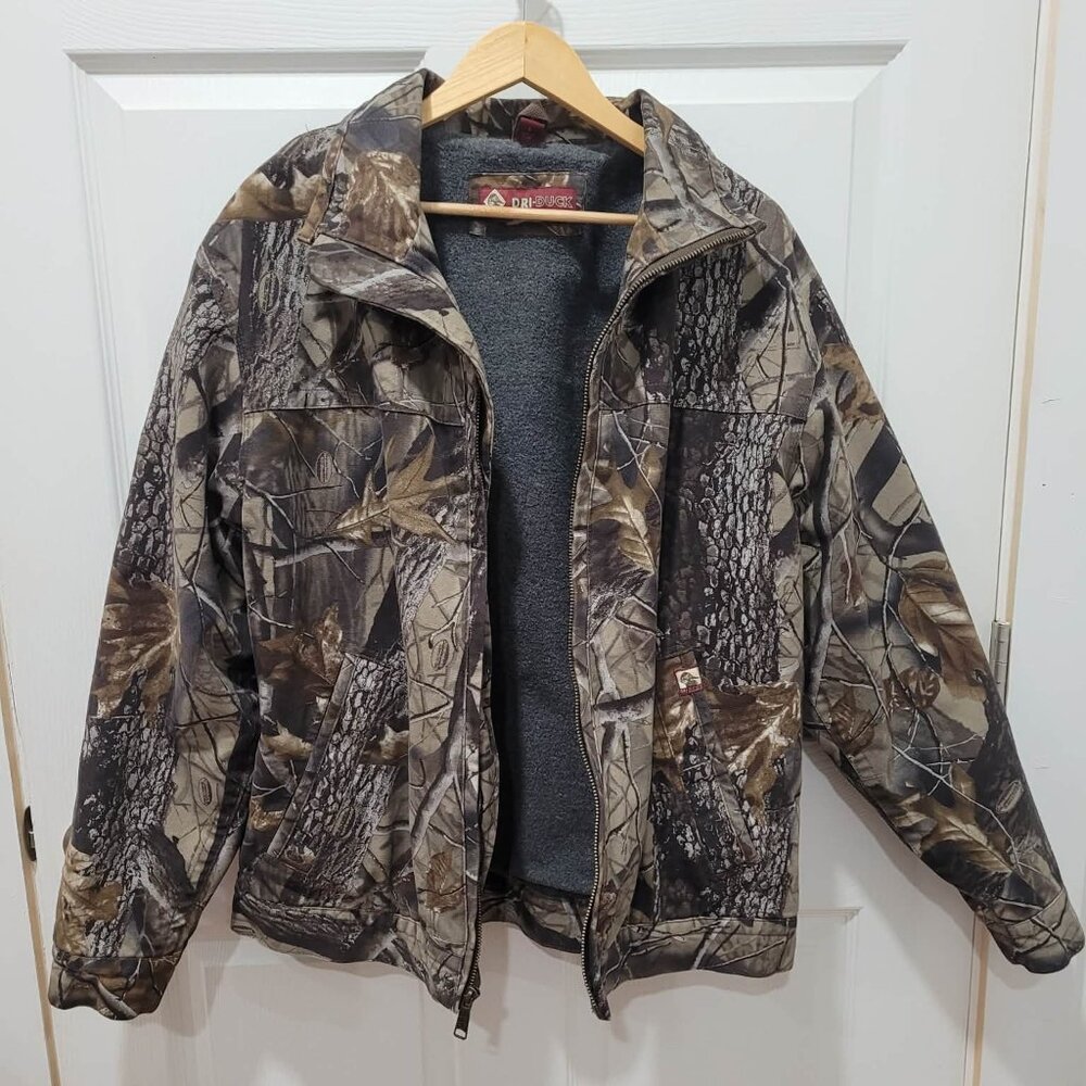 Dri Duck Maverick Sherpa Lined AP Real Tree Camo Canvas Jacket Hunting Men’s LG